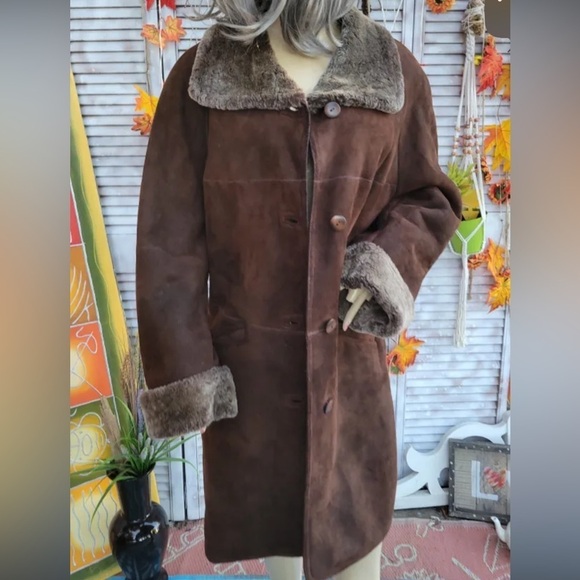 HIDE SOCIETY HiSO Suede Vintage Sherpa boho longline coat - Picture 5 of 16